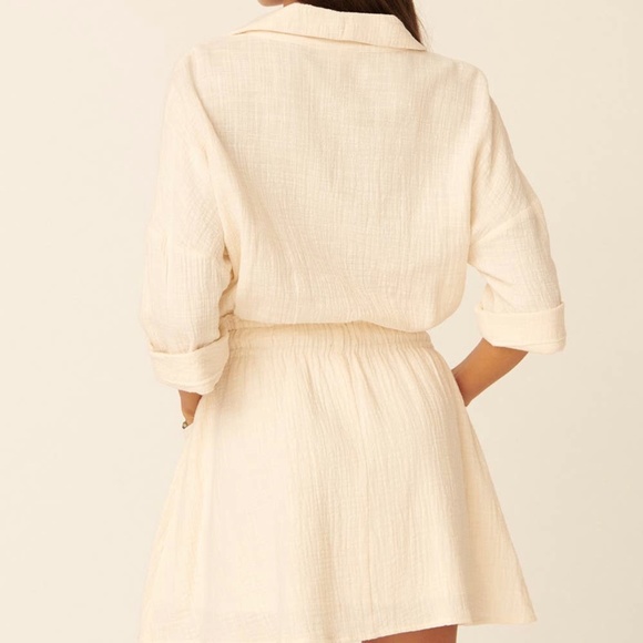 Collared Button Drawstring Paperbag Mini Dress - Picture 2 of 2